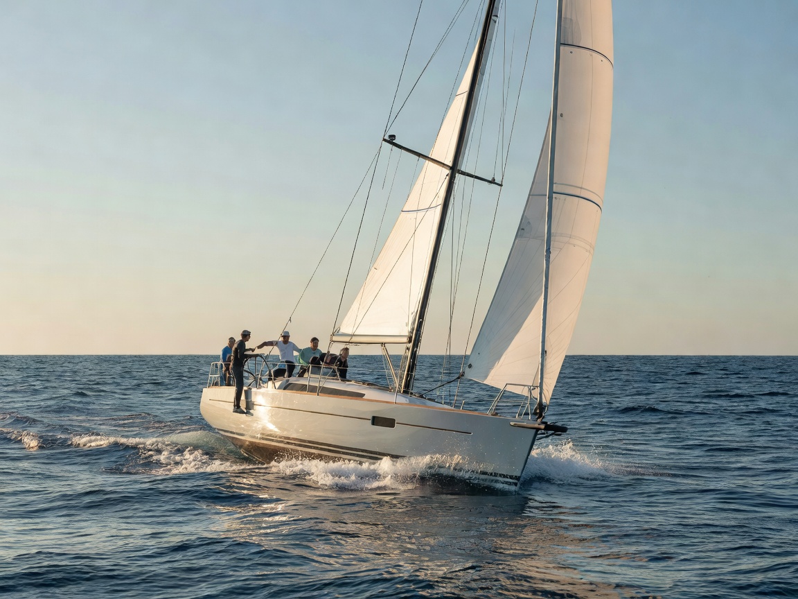 White sailing yacht cruising on open water
