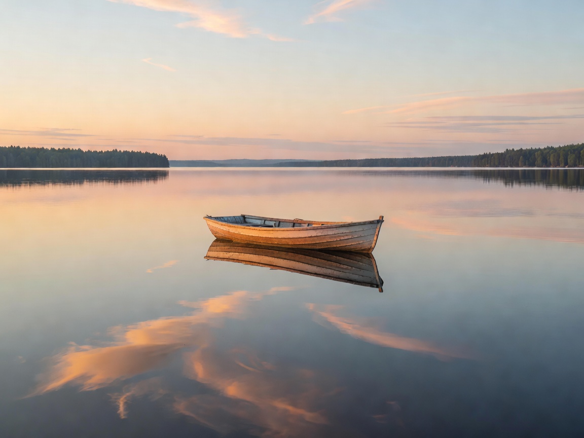 Small boat on a calm lake surface